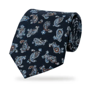 Gravata de seda estampada azul-marinho