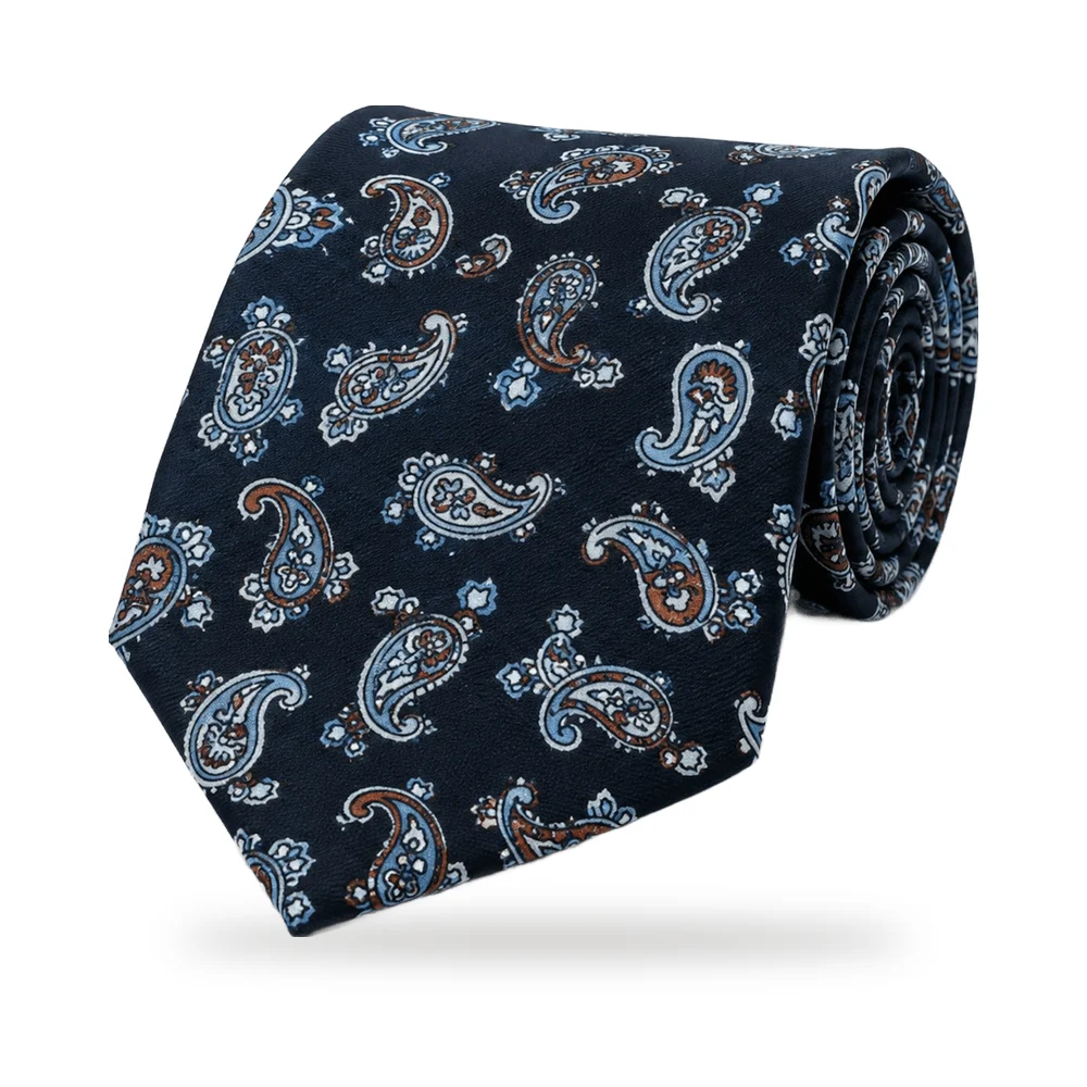 Gravata de seda estampada azul-marinho