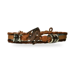 Pulseira de Couro Trançado com Fecho de Aço